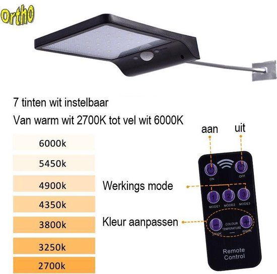 Ortho Luxe Buitenlamp met Bewegingssensor - LED - Zonne-energie - Zwart