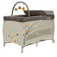 Asalvo Lit de voyage complet avec double hauteur et matelas à langer, 0-15 kg, 120 x 60 cm, pliable compact, roues avec frein et sac de transport (arbre beige)