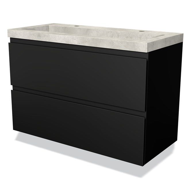 Maxaro Badkamermeubel 100cm Modulo Mat Zwart 2 Lades Greeploos Wastafel Beton Greige - EAN: 6095824716750