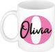 Bellatio Decorations Naam mok Olivia - roze - wit - keramiek - 300 ml - cadeau beker