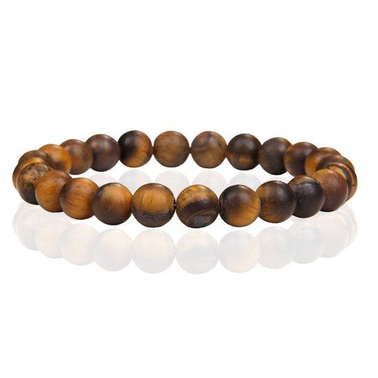 Memphis Lookinggoodtoday Natuursteen Armband met 8mm Kralen Memphis - Matte Tiger Eye