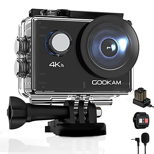 GOOKAM Go 2 Action Cam 4K 20MP onderwatercamera 40M waterdichte camera actiecamera WiFi helmcamera met 2.4G afstandsbediening 170° groothoek met 2x1050mAh batterijen externe microfoon accessoires kits