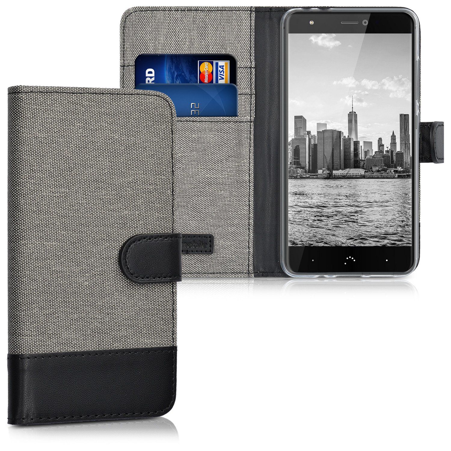 kwmobile Hoesje voor bq Aquaris X/X Pro - Folio Case - Grijs/Zwart