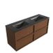 Saniclass Holz Frame Badkamermeubelset - 140x45x62cm - Vygo keramische wastafel zwart - 2 wasbakken - zonder kraangaten - 4 lades - mat walnut pure (hout) SW1578618/SW773934