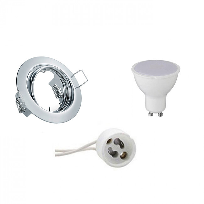 BES LED LED Spot Set - Trion - GU10 Fitting - Inbouw Rond - Glans Chroom - 6W - Helder/Koud Wit 6400K - Kantelbaar Ã˜83mm