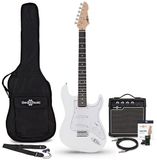 Gear4music LA Elektrische Gitaar, Wit, 10W Gitaarversterker & Accessoireset