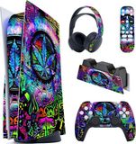 Generisch oCreon Psychedelisch Blad Skin Decal voor PS5 Controller