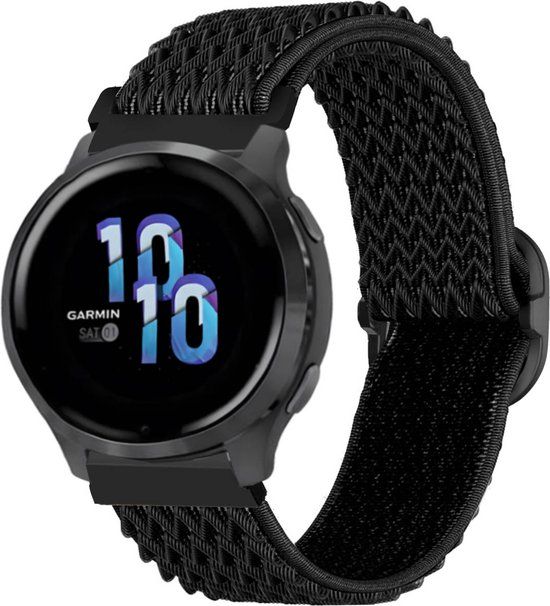 iMoshion Elastisch nylon 22 mm bandje - Zwart - Geschikt voor Garmin Venu 2 / Fenix 7 Pro / 7 / 6 / Vivoactive 4 / Polar Grit X / Vantage M2 / Samsung Galaxy Watch 3 / Huawei GT3 / Fossil Gen 6