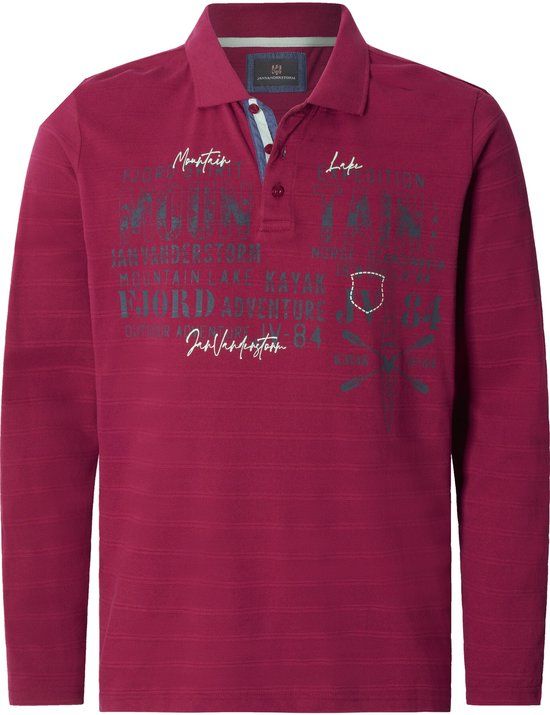 Jan Vanderstorm heren Poloshirt Met Lange Mouwen - 60/62 - donkerrood - Plus Size