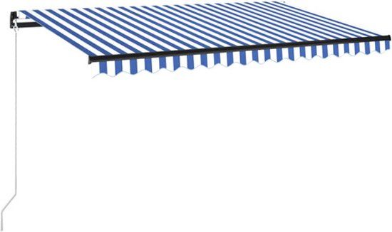 vidaXL Luifel Handmatig Uittrekbaar met LED 400x300 cm Blauw en Wit