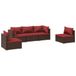 vidaXL 5-delige Loungeset met Kussens, Poly Rattan, Bruin