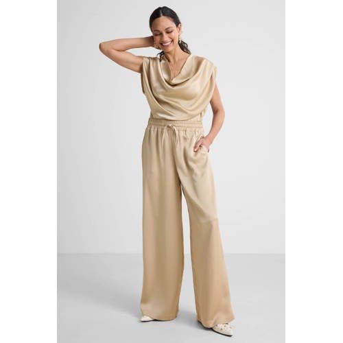 Ruby wide leg satijnen broek beige