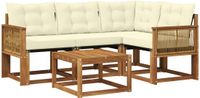 vidaXL Hoek loungeset 4 zitplaatsen Acacia hout Natuurlijk en crème Inclusief tafel