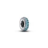 PANDORA Abstracte Zilveren Spacer met ICY Blue Crystal