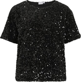 VILA - VIFAITH O-NECK S/S SEQUIN TOP/2 - Black Beauty - S - Women