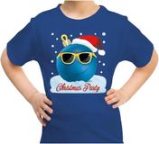Bellatio Decorations Fout Kerst t-shirt voor kinderen - Coole kerstbal - Christmas party - blauw 164/176