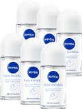 NIVEA Pure Invisible Anti-transpirant Deo Roller - 72u Actieve Bescherming - 0% Alcohol - Voordeelverpakking - 6 x 50 ml