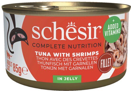 Schesir Kattenvoer Tonijn - Garnaal in Gelei - 12 x 85 gr - Voordeelverpakking