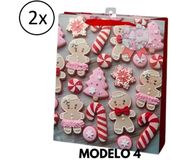 Gerimport Kerst cadeau tasje - 2x - 42 cm - peperkoek mannetje en vrouwtje