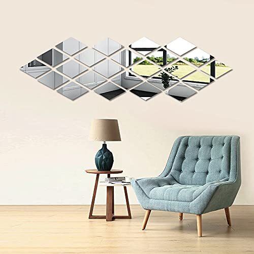 Lokiiz Rhombic Spiegel Muurstickers, Acryl Plastic Geometrische Diamant Vorm Tegels voor Muren, Art Decor Verwijderbare Spiegels Decoratie Blad Instelling Plafond Sticker Muurschilderingen voor Home Office Slaapkamer Gym