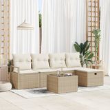 vidaXL Bankstel met kussen met opslag 6 pcs Beige en Crème poly rattan
