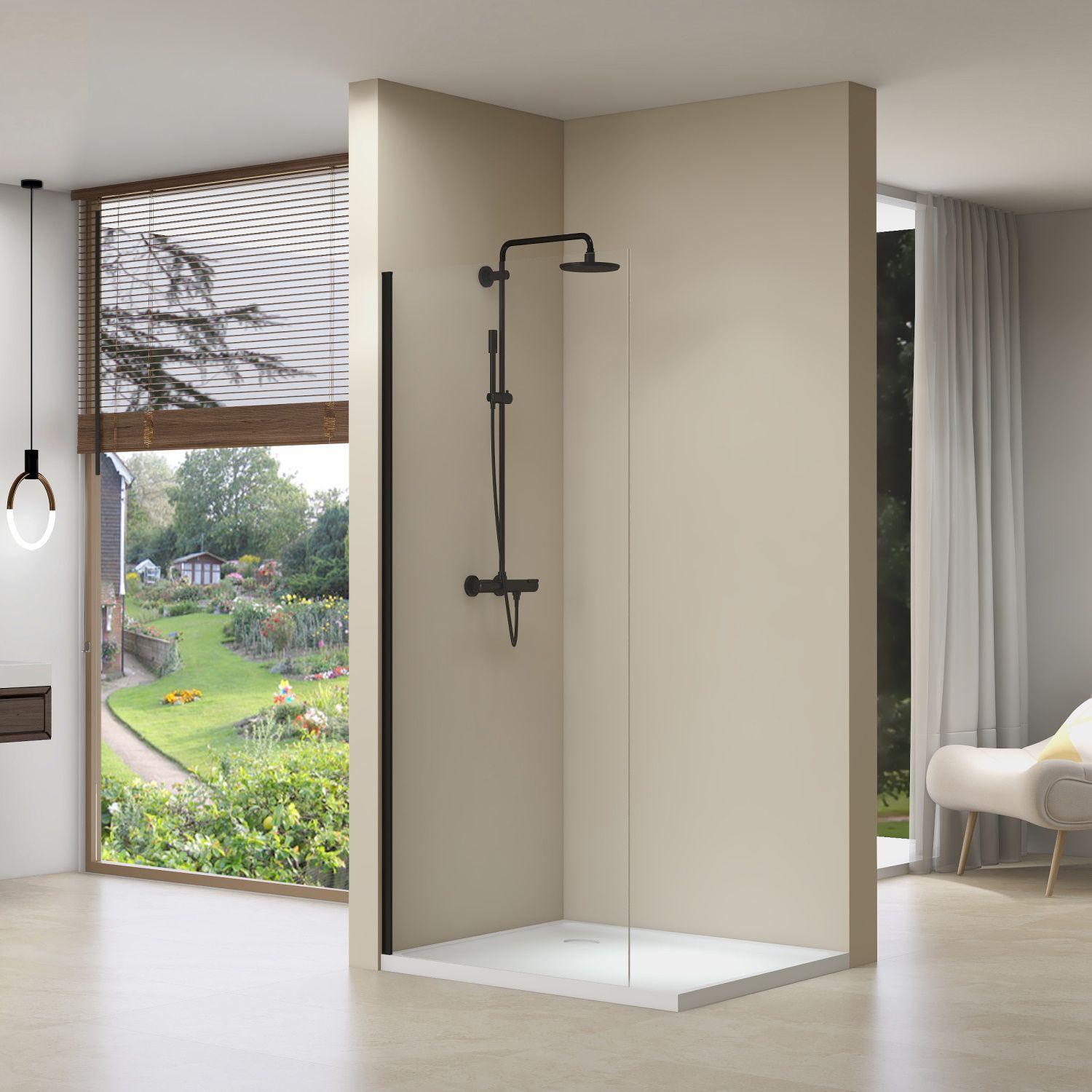 van Rijn Inloopdouche ST01 40x200 cm Helder Glas 8 mm Mat Zwart