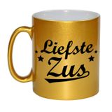 Bellatio Decorations Liefste zus tekst cadeau mok / beker - 330 ml - goudkleurig - kado koffiemok / theebeker