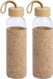 Merkloos / Sans marque Makito Western Europe Waterfles/drinkfles met kurk bescherm hoes - 4x - glas - 500 ml - Sportfles - Bidon - afsluitbare draai dop