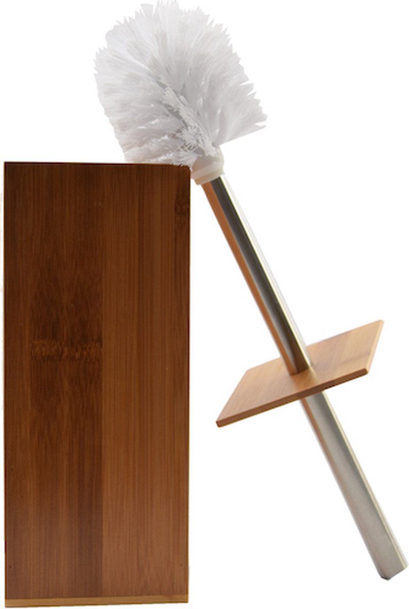 discountershop Toiletborstel hout 8mm dik - toiletborstels- WC Bamboe licht kleur- Toiletborstelhouder met WC-Borstelhouder - Houten Borstelhouder