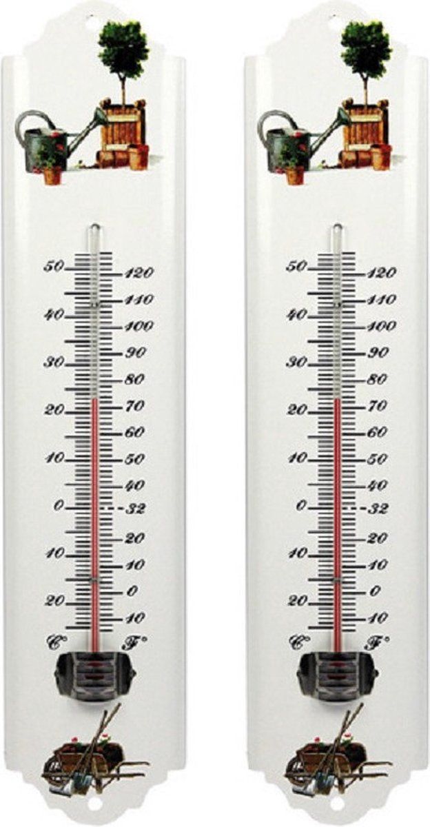 Talen Tools Set van 2x metalen thermometer voor buiten en binnen 30 cm - Wit