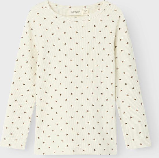 LIL' ATELIER NAME IT NMNLAGO KIM LS SLIM TOP LIL NOOS - Blouse - Lange mouw - Ronde hals - Slim Fit - Gestipt - Katoen/Lyocell/Elastaan - Wit - Maat 116