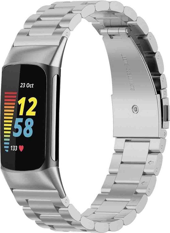 imoshion Bandje voor Fitbit Charge 6/5 - Zilver - RVS - Vlindersluiting - One size