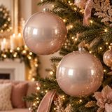 Decoris Kerstbal - 2x - lichtroze - groot - 25 cm - kunststof - glans