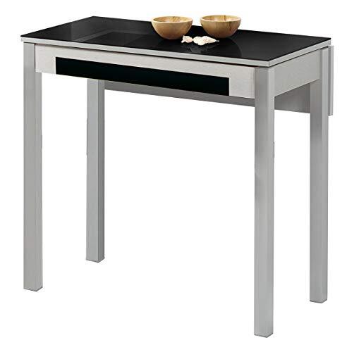 ASTIMESA Keukentafel, metaal, zwart, 90 x 50 cm, uittrekbaar 90 x 70 cm