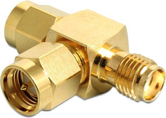 Delock SMA Stecker - SMA Stecker - SMA Buchse T-Stück - Goud
