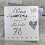 Mama WHITE KATOEN KAARTEN Mama & Papa 70th Platinum Wedding Anniversary Handmade Card - Love Lines - LLA70MD, 16cm x 16cm