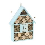 Relaxdays insectenhotel, tuin, balkon, nestkast bijen, bijenhotel om op te hangen, hout, HxBxD 38 x 29 x 9 cm, blauw