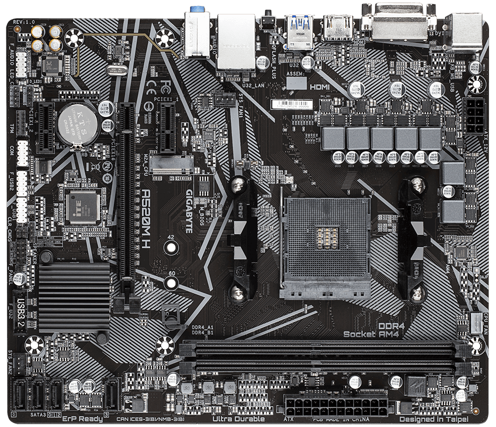 Gigabyte A520M H (rev. 1.0) - Micro ATX Motherboard - AMD A520 - Socket AM4