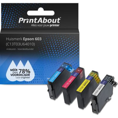 PrintAbout Huismerk Epson 603 (C13T03U64010) Inktcartridge 4-kleuren Voordeelbundel