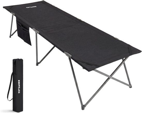 TRVLMORE Veldbed Opvouwbaar - 120 kg Draagvermogen - Campingbed Incl. draagtas - Stretcher 1 Persoons - Stalen Frame - Zwart