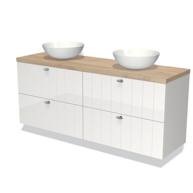 Maxaro Badkamermeubel Modulo Plato 160cm Hoogglans Wit 4 Lades Lichtbruin Eiken