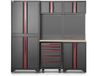 Merkloos / Sans marque HBM Modulair Werkplaatssysteem 6-Delig – Model A – Zwart/Rood – Inclusief Hoge Kast, Verrijdbare Gereedschapswagen & Werkblad