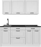 Vicco Eenpersoonskeuken R-Line, Wit landelijk/Wit, 160 cm antraciet werkblad