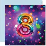 8e verjaardagskaarten voor meisjes en jongens - regenboogfolieballon - gelukkige verjaardagskaart voor 8 jaar oud meisje jongen kleinzoon broer kleindochter zoon, 145 mm verjaardagskaarten