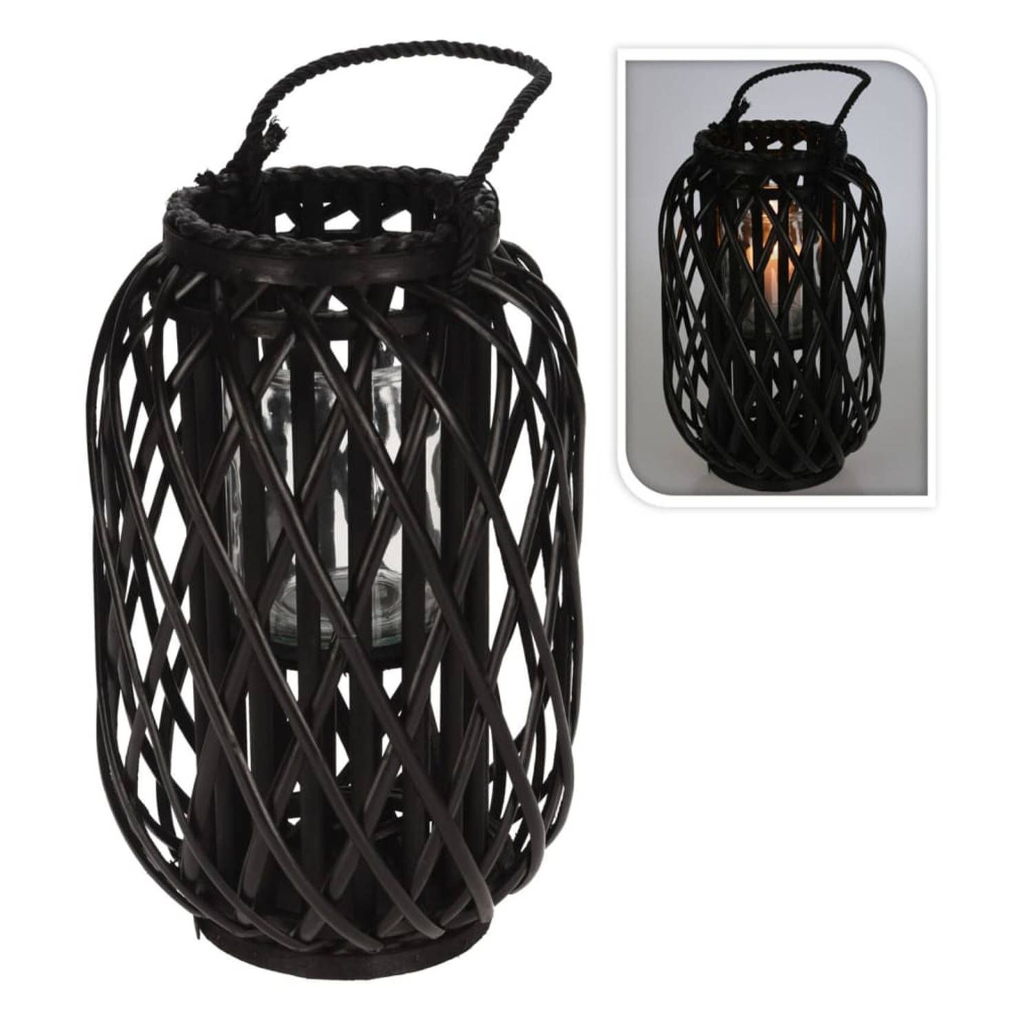 H&S Collection Lantaarn - 40x26 cm - Riet - Zwart
