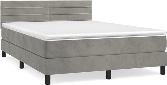 vidaXL Boxspring met matras fluweel lichtgrijs 140x200 cm