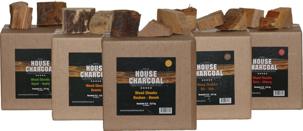 House of Charcoal Rookhout Chunks Combi Deal – 5 soorten rook chunks: Appel, Acacia, Beuken, Eiken & Kersen