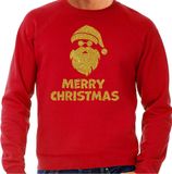 Bellatio Decorations Foute Kersttrui / sweater - voor heren - Merry Christmas - rood - glitter goud - kerstman XXL