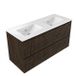 Saniclass Badkamermeubelset - 120x45x62cm - Vygo keramische wastafel wit - 2 wasbakken - zonder kraangaten - 2 lades - mat eiken charcoal