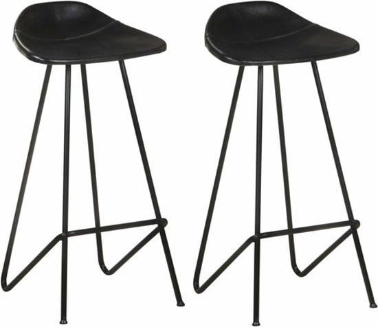 vidaXL Barkrukken - 2 stuks - Echt Leer - Zwart